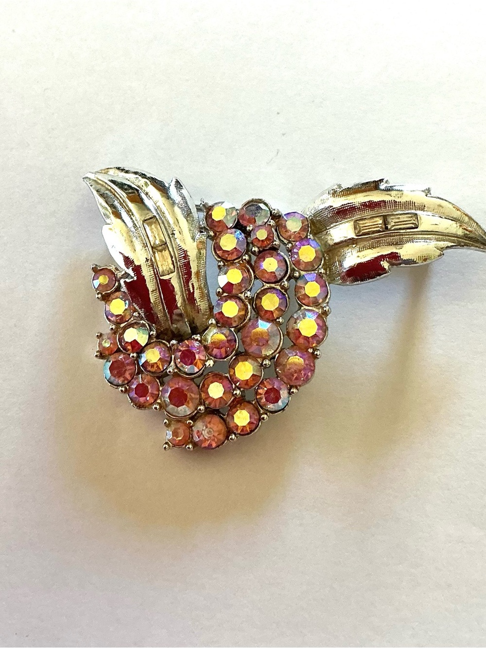 Vintage Aurora Pink Crystal Floral Wings Brooch  Signed Coro with Pegasus